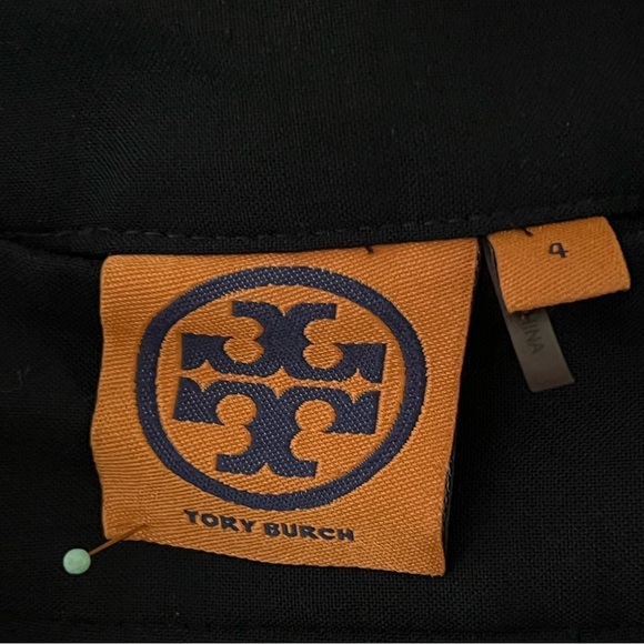 Tory Burch Navy Blue Wool Blend Wide Leg Cuffed Trousers Size 4 - Picture 6 of 11